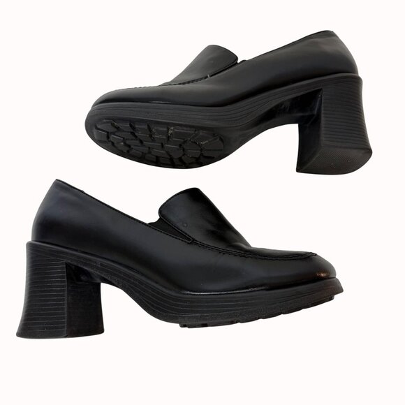 Route 66 Black Chunky Heel Loafers Vintage Y2k Platform Shoe Size 8.5 Slip On - Picture 4 of 16